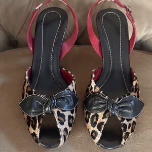 Cole Haan Women’s Leopard Print Sling Back Peep Toe Mules Heels - size 9